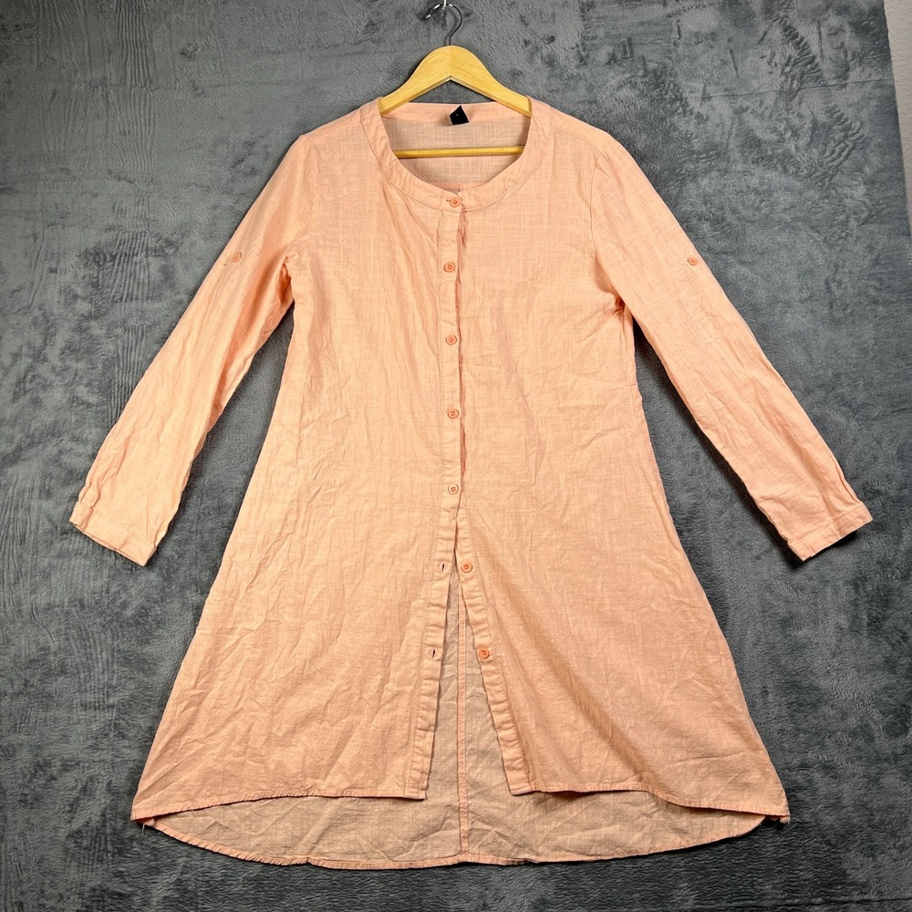 Emery Rose Shirt Dress Women Large Pink Long Sleeve Mandarin Collar Button Front